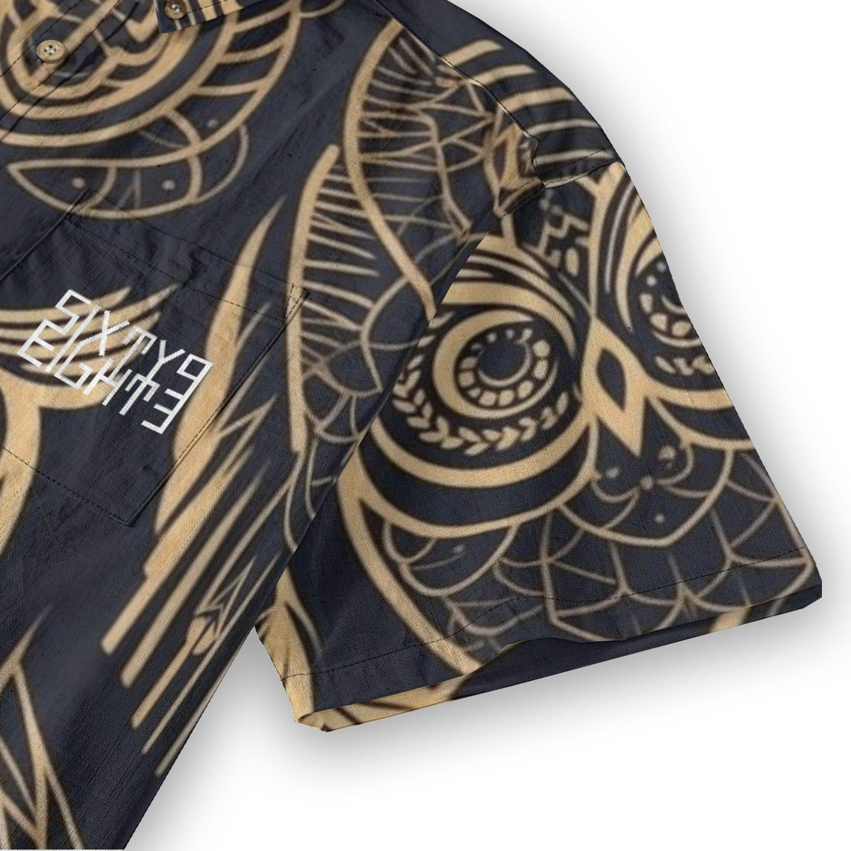 Sixty Eight 93 Logo White Desert Sand Owl Cotton Button Up Shirt