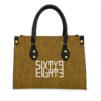 Sixty Eight 93 Logo White Cheetah Orange Women's Tote Bag With Black Handle