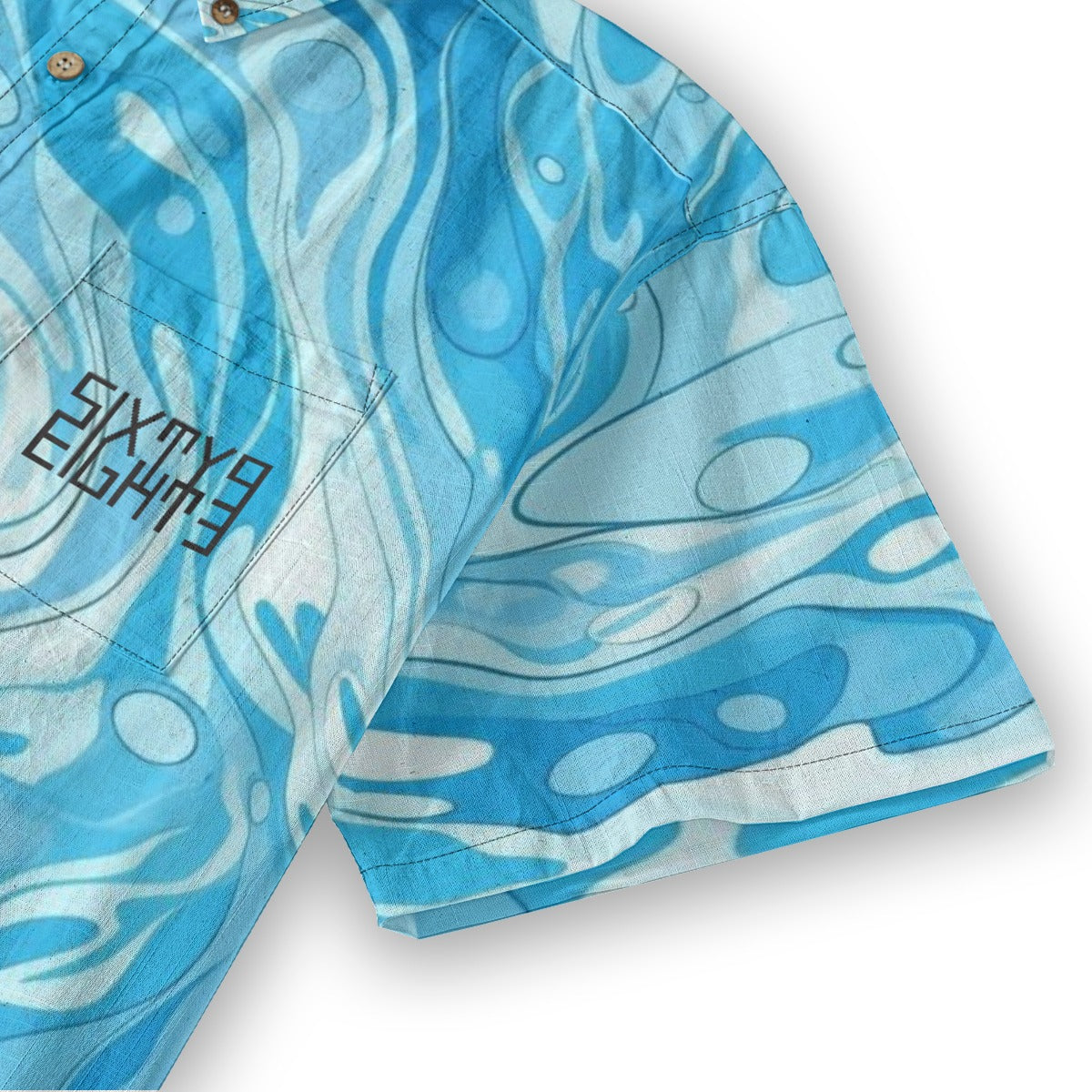 Sixty Eight 93 Logo Black Aqua Tsunami Cotton Button Up Shirt