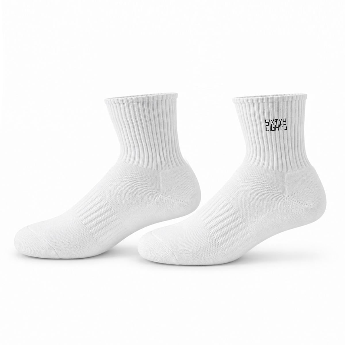 Sixty Eight 93 Logo Black White Embroidery Cotton Sports Quarter Socks