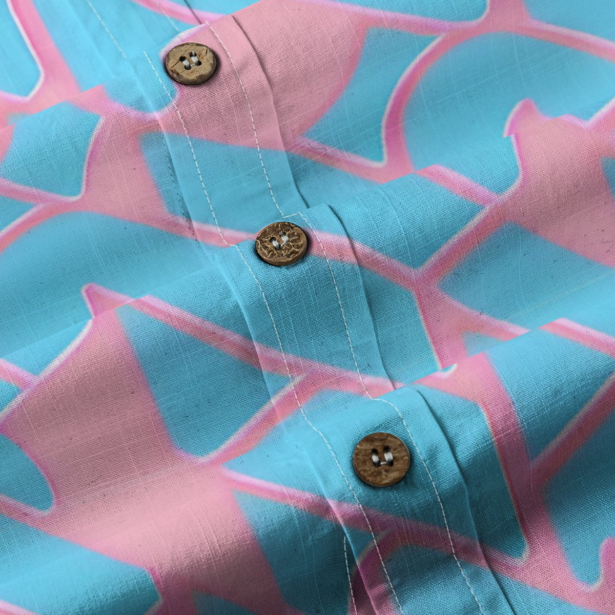 Sixty Eight 93 Logo White Sky Blue Bubblegum Cotton Button Up Shirt