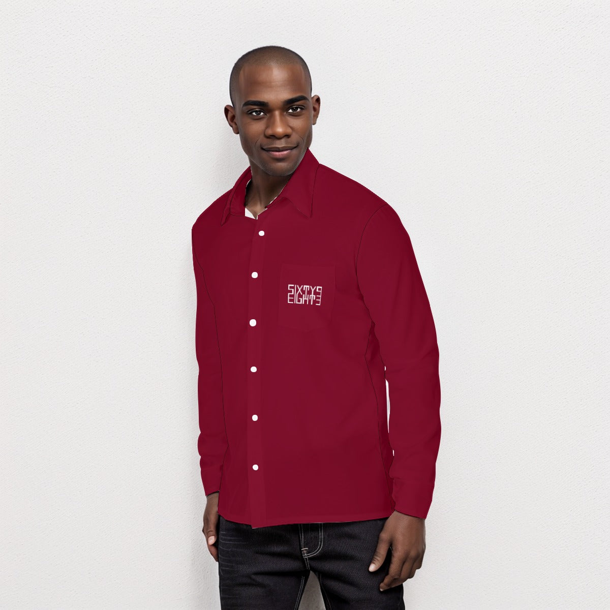 Sixty Eight 93 Logo White Burgundy Men's Long Sleeve Shirt