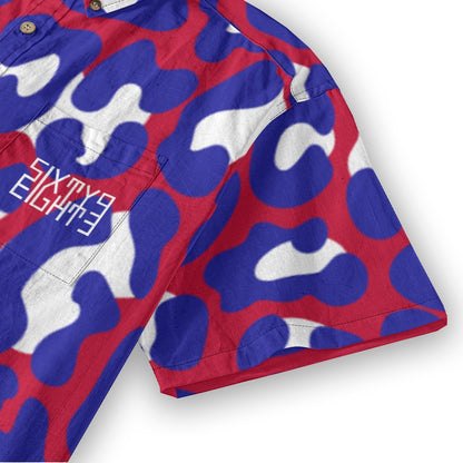 Sixty Eight 93 Logo White Spotted Burgundy Cotton Button Up Shirt