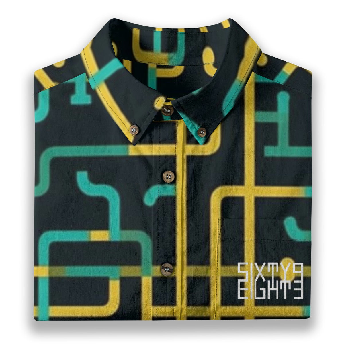 Sixty Eight 93 Logo White & Black Verdigris Cotton Button Up Shirt
