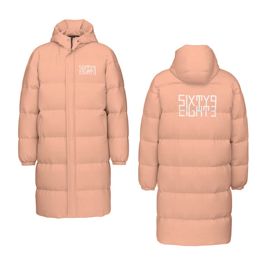 Sixty Eight 93 Logo White Peach Unisex Long Puff Jacket