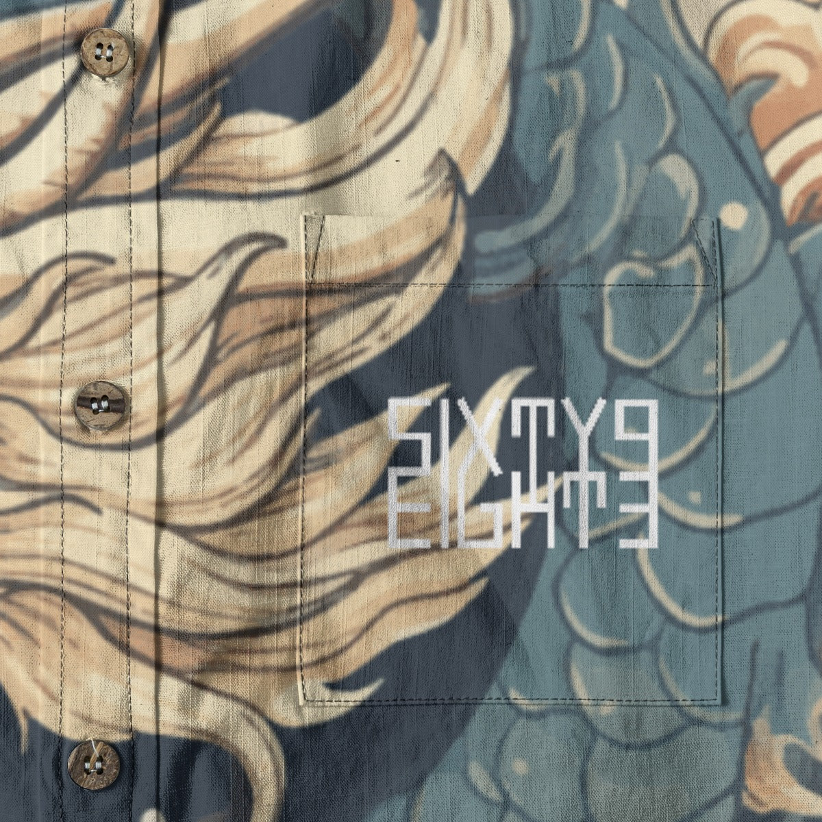 Sixty Eight 93 Logo White Ancient Deity Cotton Button Up Shirt