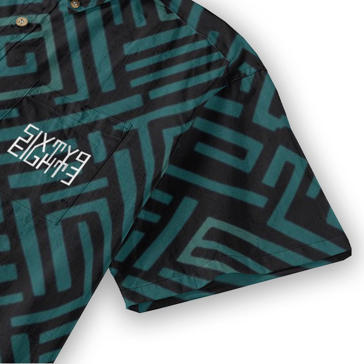 Sixty Eight 93 Logo White Myrtle Green & Eerie Black Cotton Button Up Shirt
