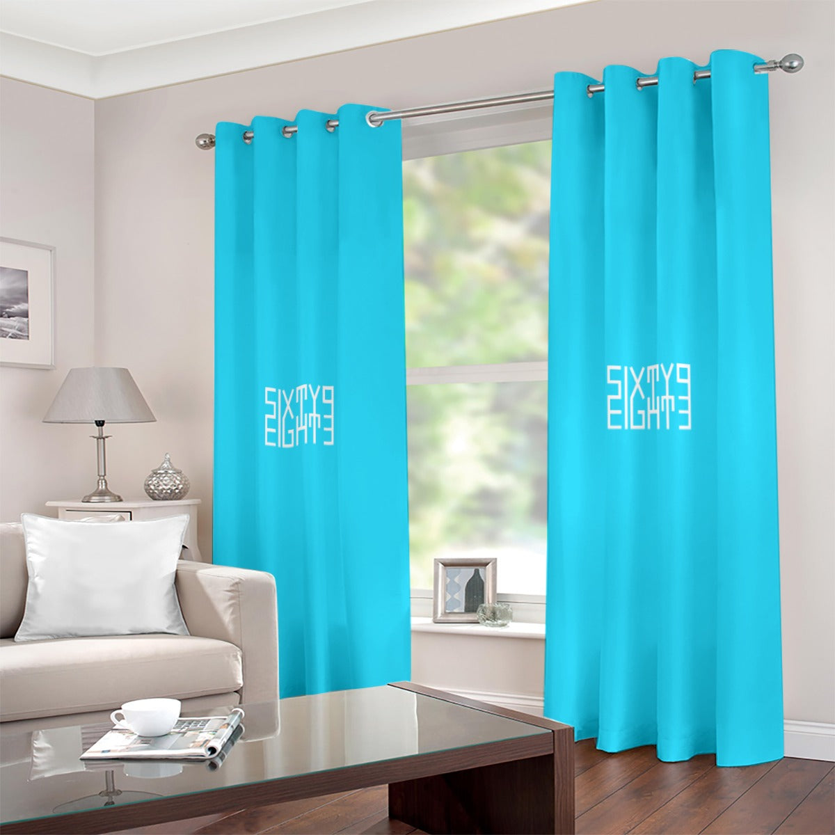 Sixty Eight 93 Aqua Blue Large Size Grommet Curtains