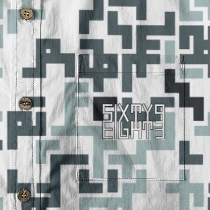 Sixty Eight 93 Logo White & Black Retro PAN Cotton Button Up Shirt