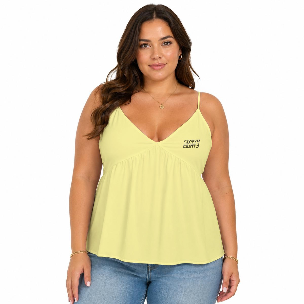 Sixty Eight 93 Logo Black Women's Pastel Yellow Cami Peplum Top