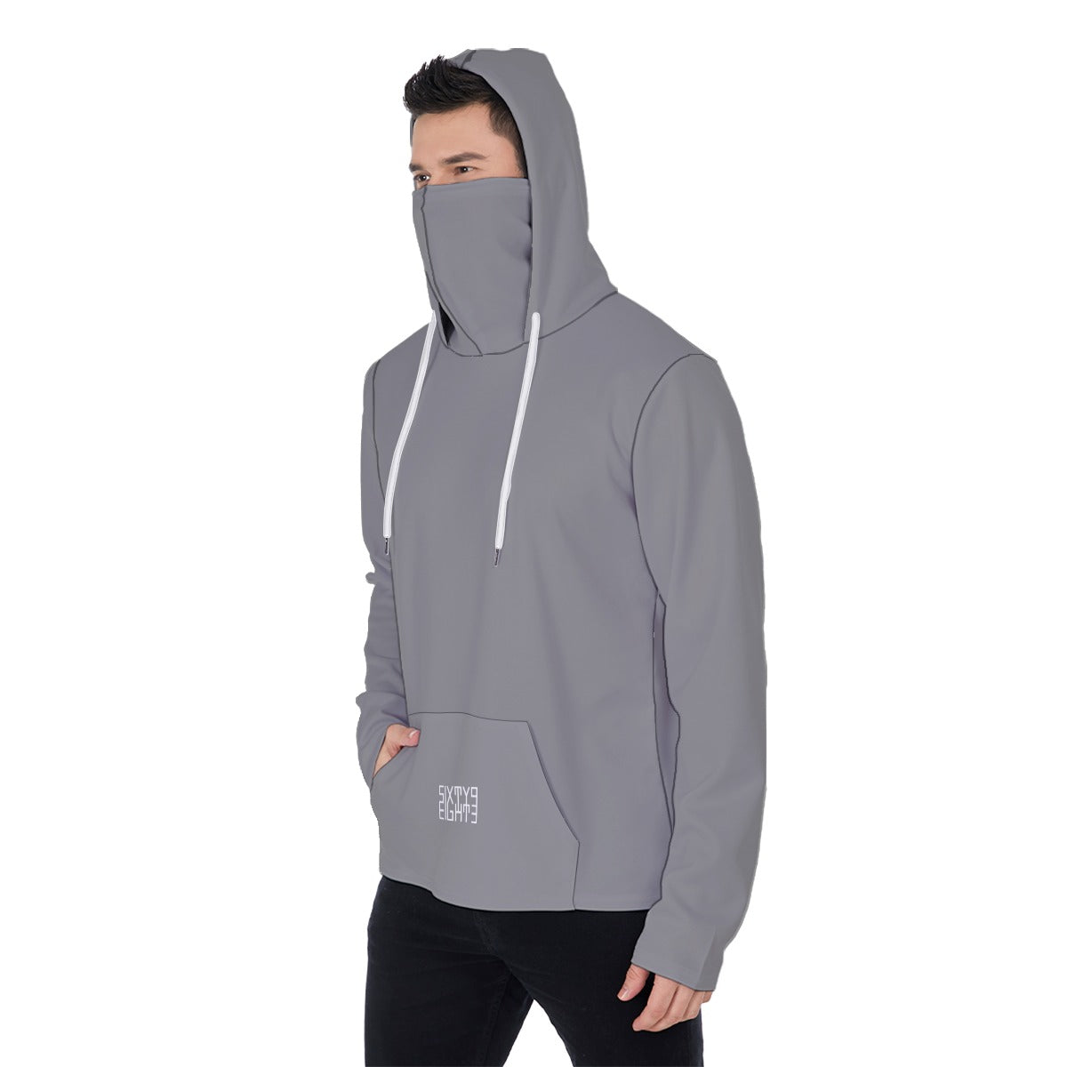 Sixty Eight 93 Grey Men's Heavy Fleece Hoodie With Mask