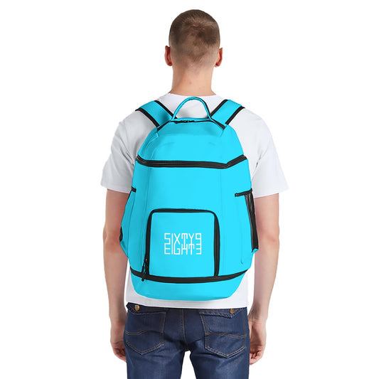 Sixty Eight 93 Logo White Aqua Blue Multifunctional Oxford Backpack