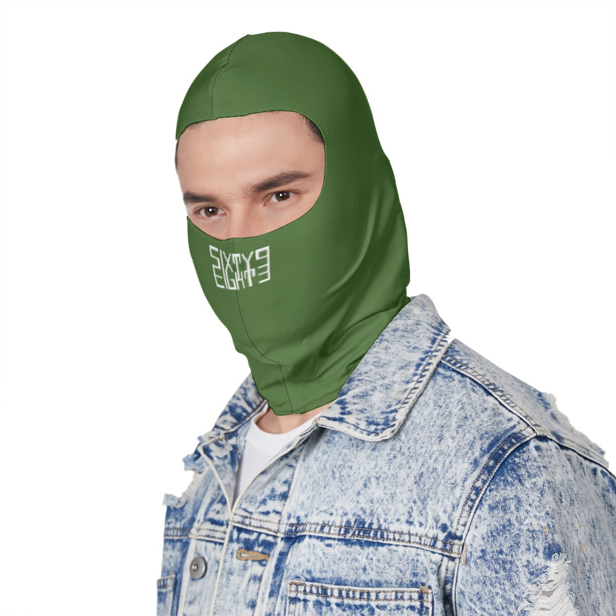 Sixty Eight 93 Logo White Forest Green Balaclava Face Mask