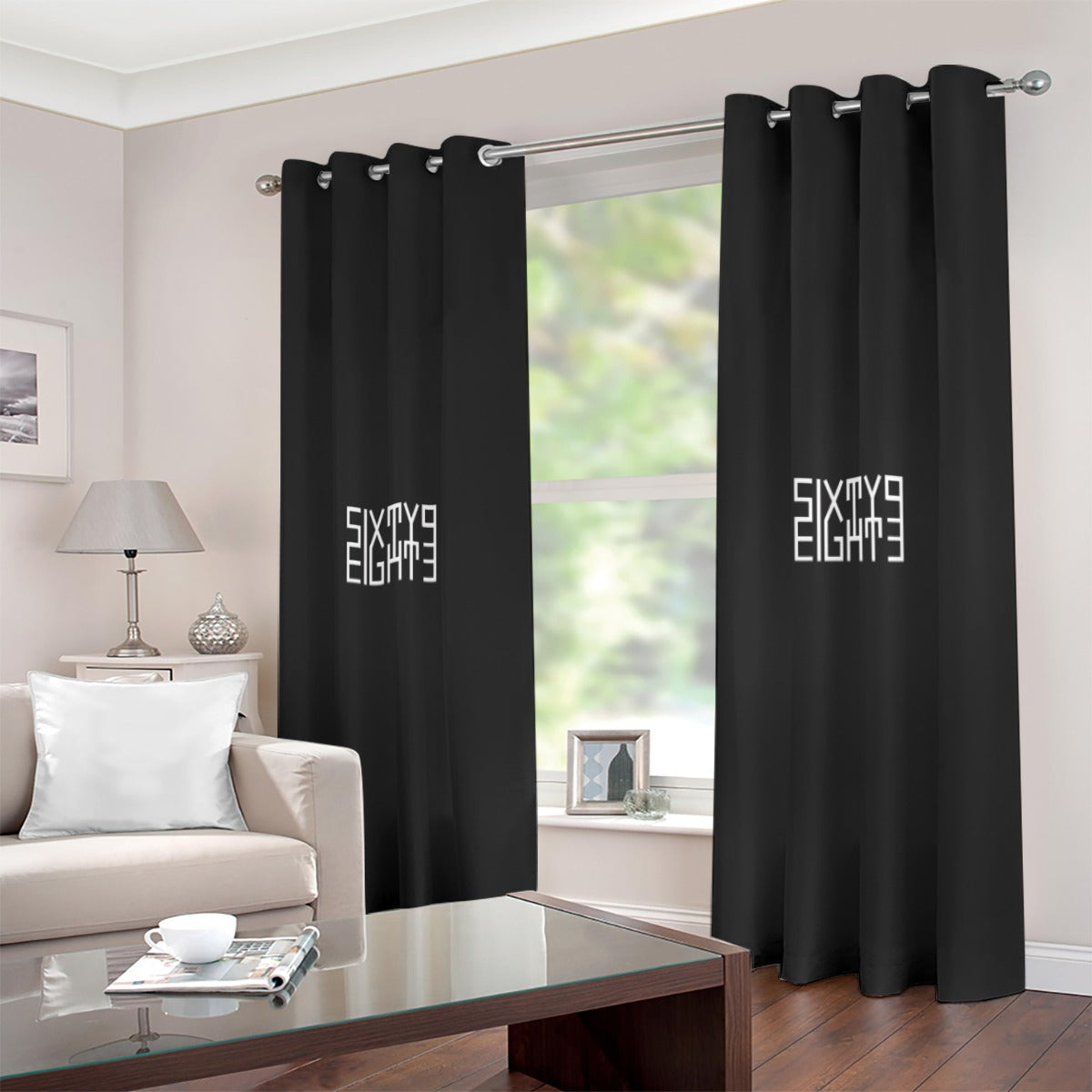 Sixty Eight 93 Black Large Size Grommet Curtains