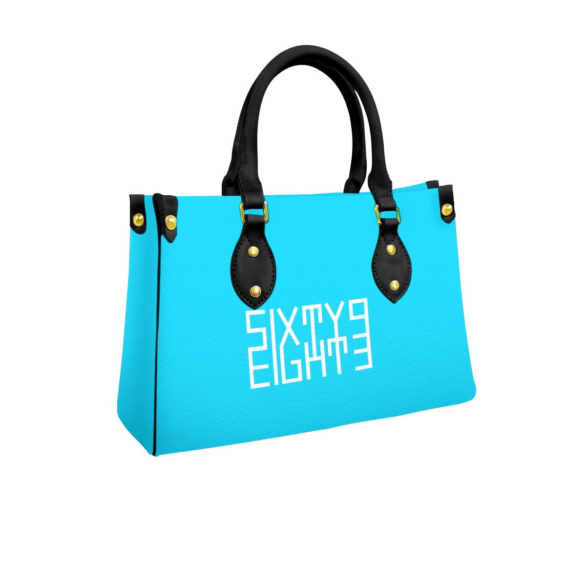 Sixty Eight 93 Logo White Aqua Blue Women's Tote Bag With Black Handle