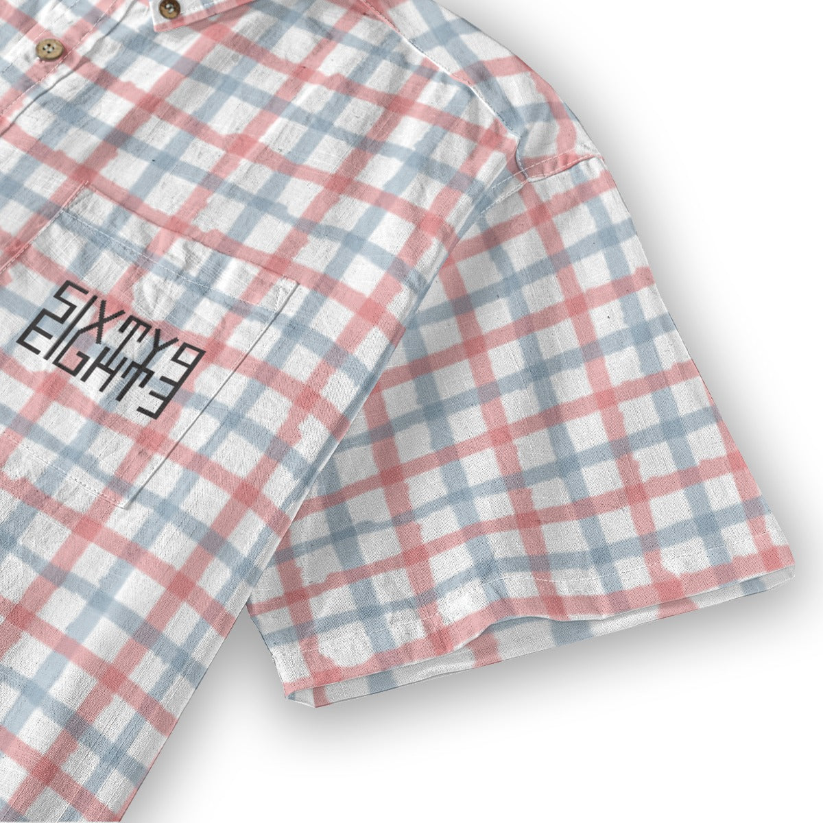 Sixty Eight 93 Logo Black Cadet Blue & Parrot Pink Cotton Button Up Shirt