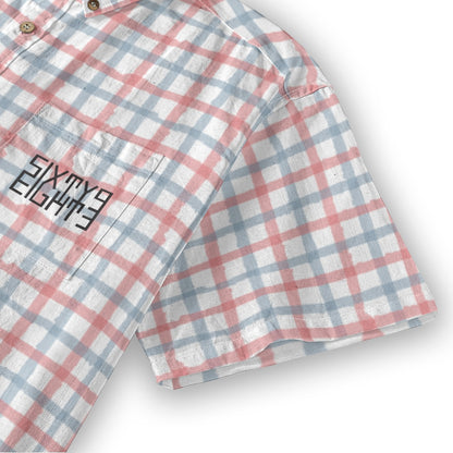 Sixty Eight 93 Logo Black Cadet Blue & Parrot Pink Cotton Button Up Shirt