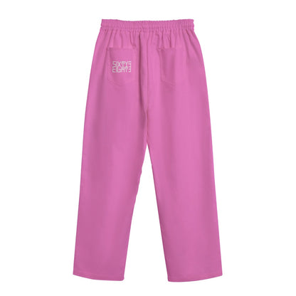 Sixty Eight 93 Logo White Pink Unisex Straight Casual Pants