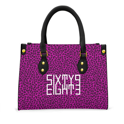 Sixty Eight 93 Logo White Cheetah Fuchsia Women's Tote Bag With Black Handle