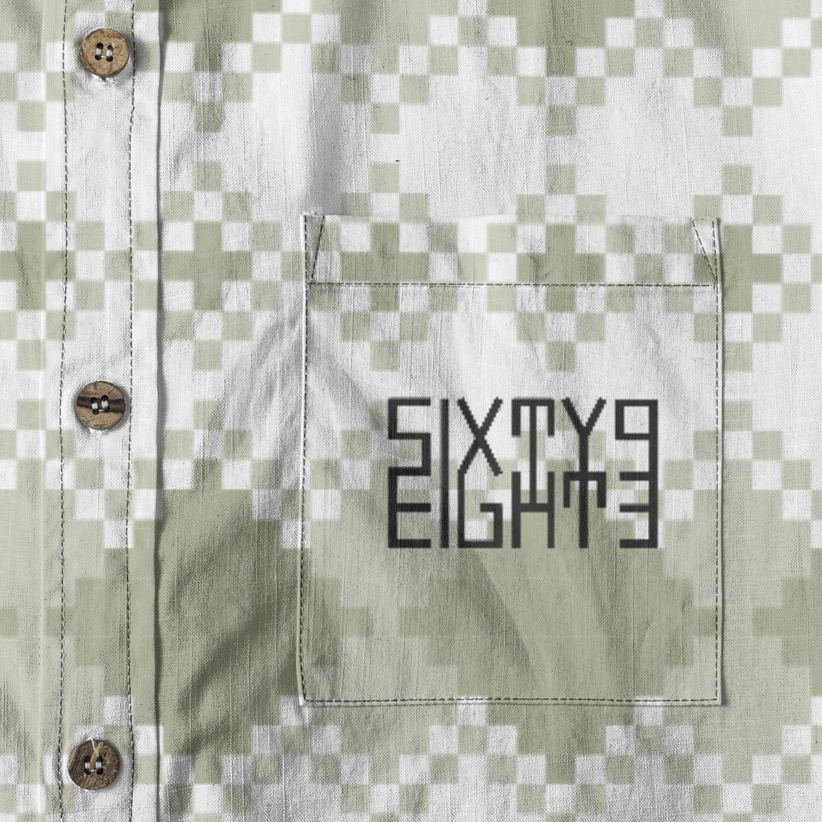 Sixty Eight 93 Logo Black Pale Silver Diamond Cotton Button Up Shirt