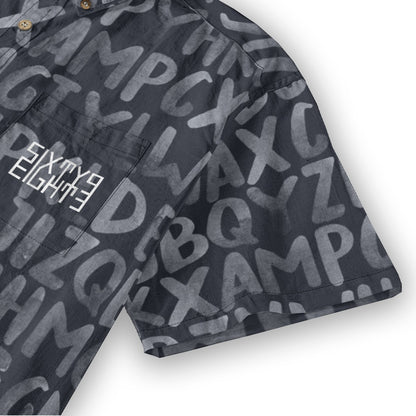 Sixty Eight 93 Logo White Alphabet Gray Cotton Button Up Shirt
