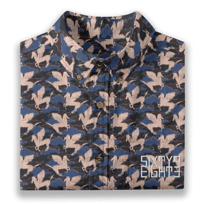 Sixty Eight 93 Logo White & Black Pegasus Cotton Button Up Shirt