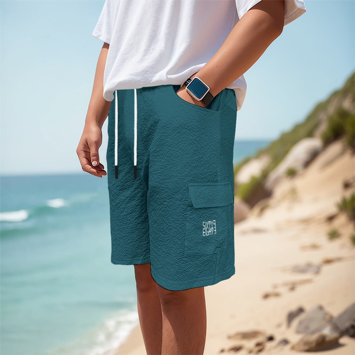 Sixty Eight 93 Logo White Dark Teal Men's Cargo Shorts