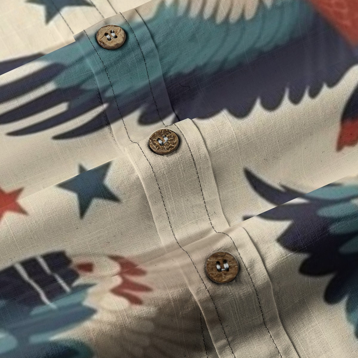Sixty Eight 93 Logo Black Star and Eagles Cotton Button Up Shirt
