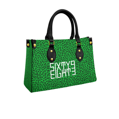 Sixty Eight 93 Logo White Cheetah Lime Green Women's Tote Bag With Black Handle