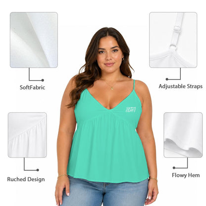 Sixty Eight 93 Logo White Turquoise Women's Cami Peplum Top