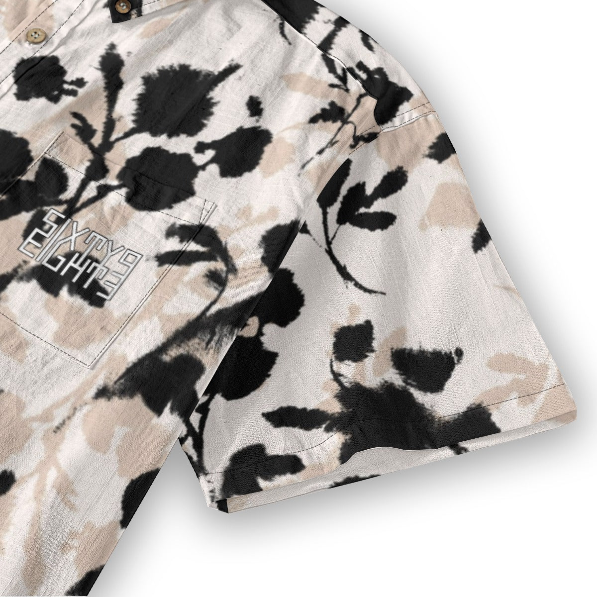 Sixty Eight 93 Logo White & Black Coffee Rose Cotton Button Up Shirt