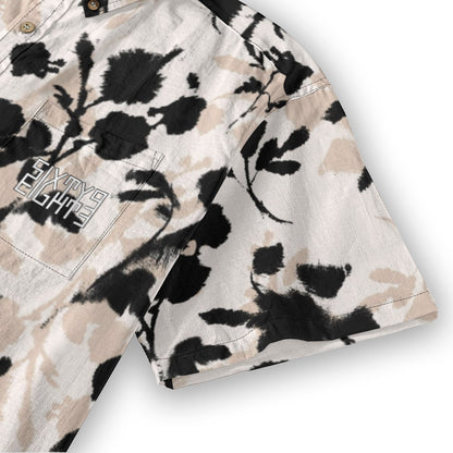Sixty Eight 93 Logo White & Black Coffee Rose Cotton Button Up Shirt