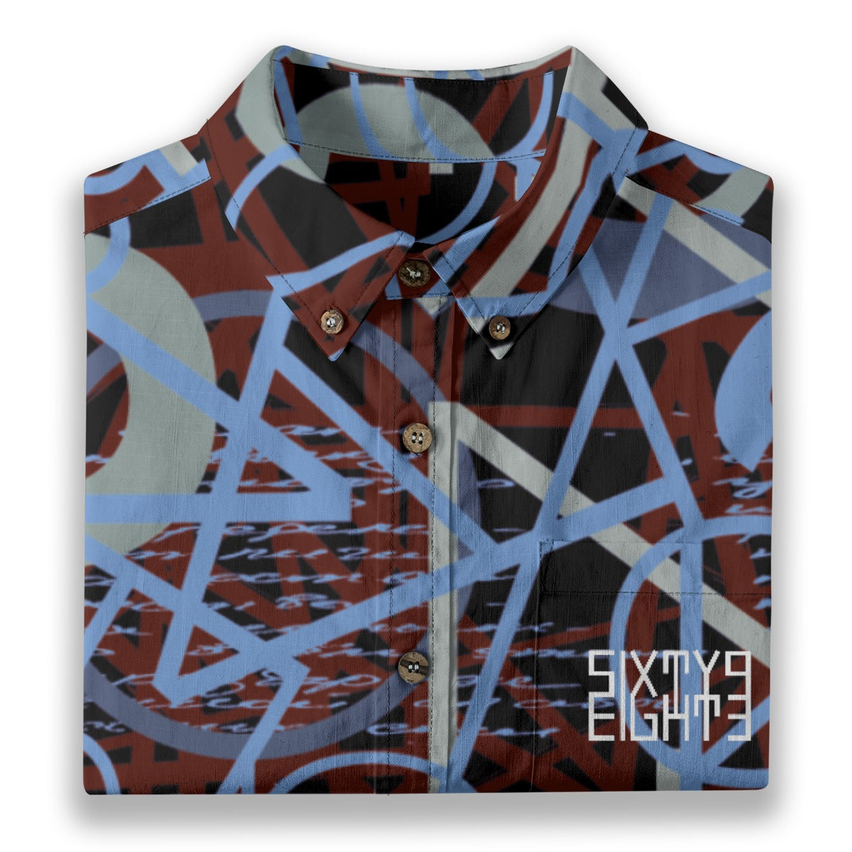 Sixty Eight 93 Logo White Cobalt Garnet Cotton Button Up Shirt