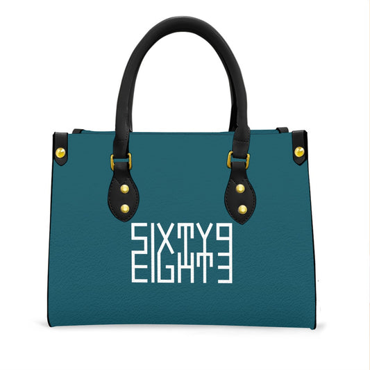 Sixty Eight 93 Logo White Dark Teal Women's Tote Bag With Black Handle