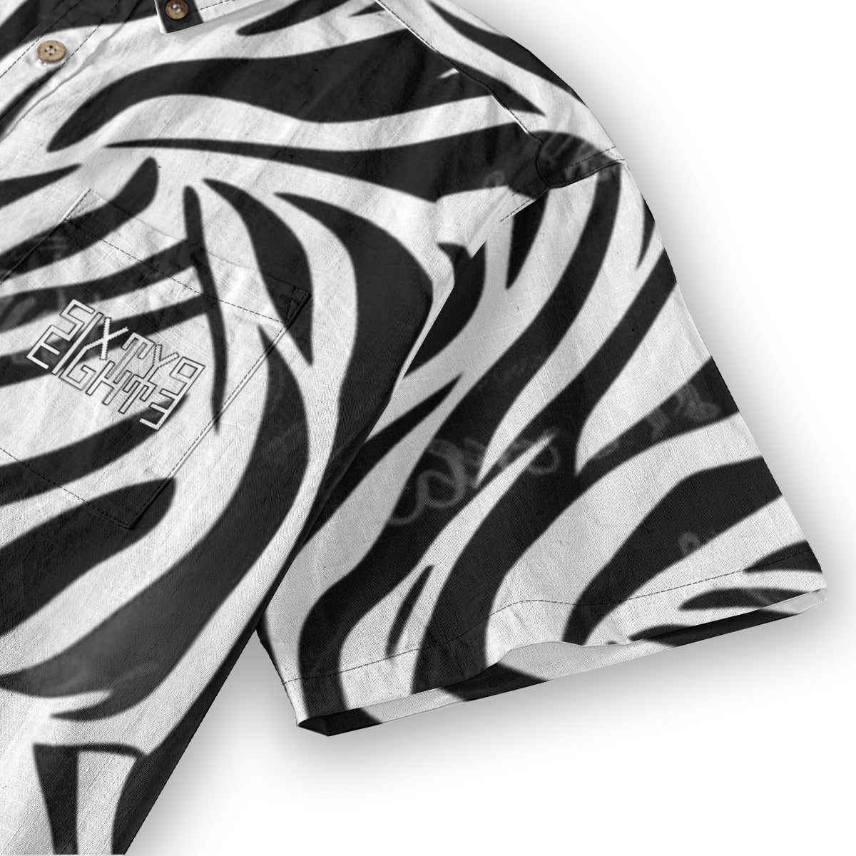Sixty Eight 93 Logo White & Black Zebra Cotton Button Up Shirt