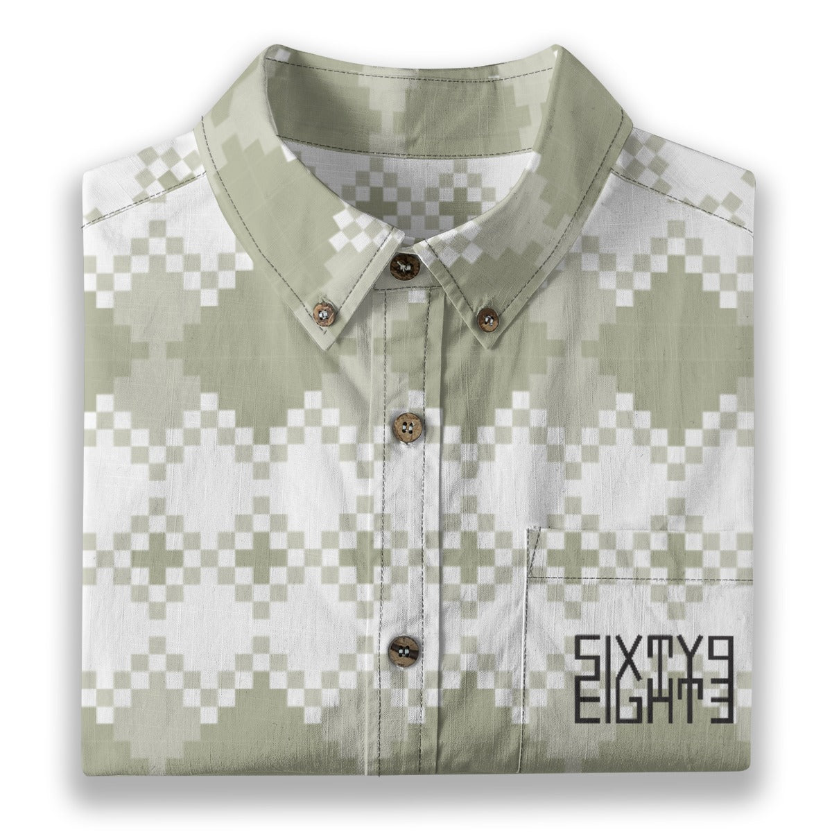Sixty Eight 93 Logo Black Pale Silver Diamond Cotton Button Up Shirt