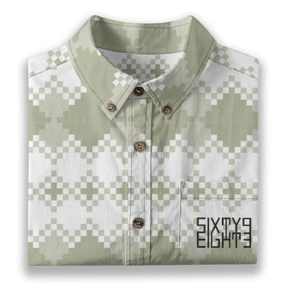 Sixty Eight 93 Logo Black Pale Silver Diamond Cotton Button Up Shirt