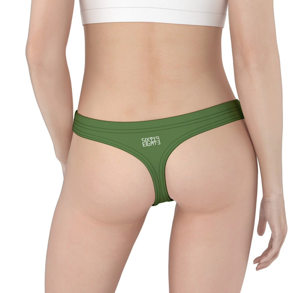Sixty Eight 93 Logo White Forest Green Women's Low Cut Thong