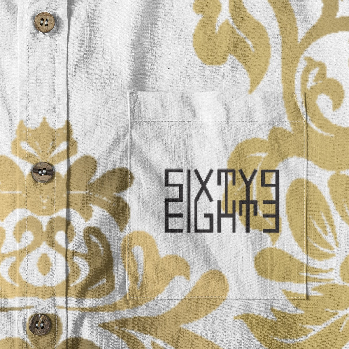 Sixty Eight 93 Logo Black Royal Burlywood Cotton Button Up Shirt