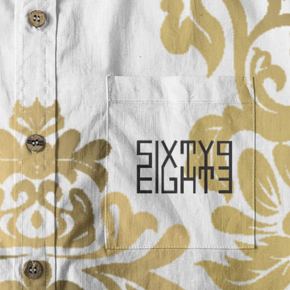 Sixty Eight 93 Logo Black Royal Burlywood Cotton Button Up Shirt