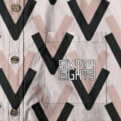 Sixty Eight 93 Logo White & Black V Cotton Button Up Shirt