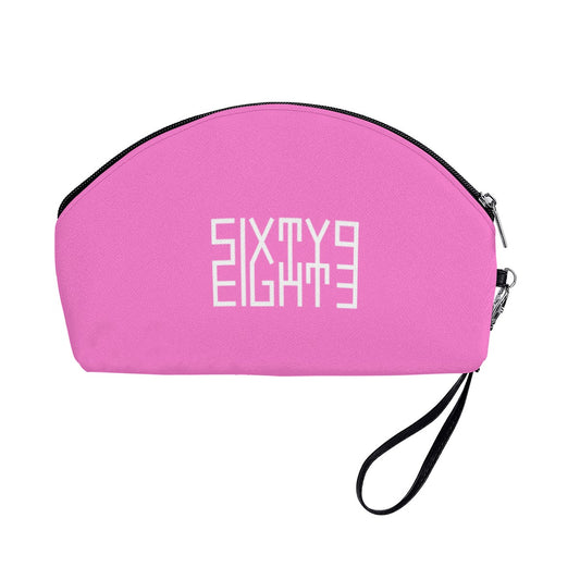 Sixty Eight 93 Logo White Pink Curved Cosmetic Bag