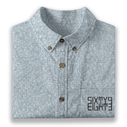 Sixty Eight 93 Logo Black Columbia Blue Cotton Button Up Shirt