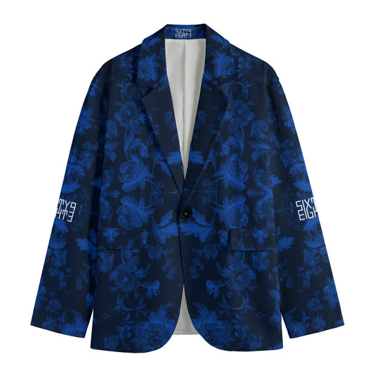 Sixty Eight 93 Floral Blue & Black Men's Casual Flat Lapel Collar Blazer