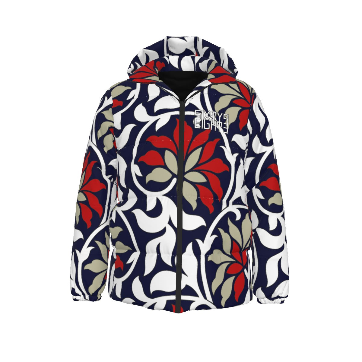 Sixty Eight 93 Logo White & Black RGC Floral Unisex Hooded Puffer Jacket