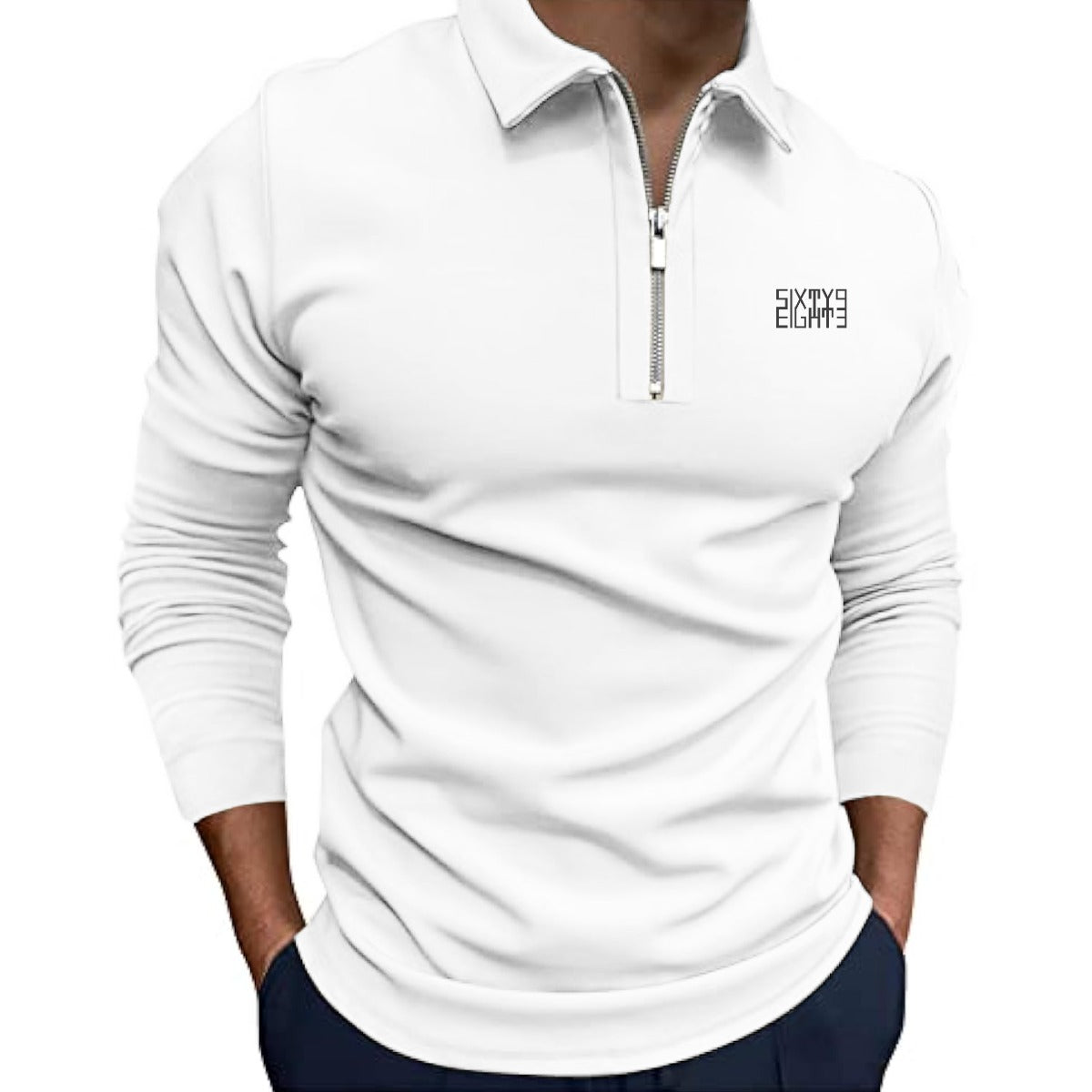 Sixty Eight 93 White Men's Quarter Zip Pullover Sweatshirt