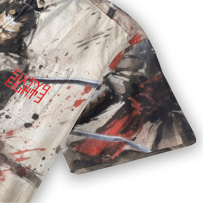 Sixty Eight 93 Logo Red Warrior's Strife Cotton Button Up Shirt