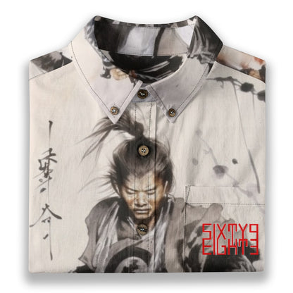 Sixty Eight 93 Logo Red Dual Wield Warrior Cotton Button Up Shirt
