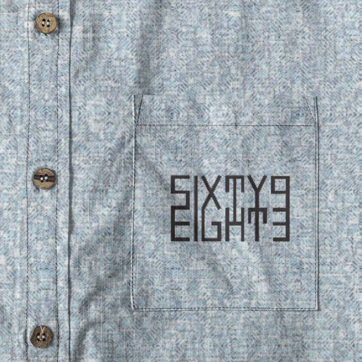 Sixty Eight 93 Logo Black Columbia Blue Cotton Button Up Shirt