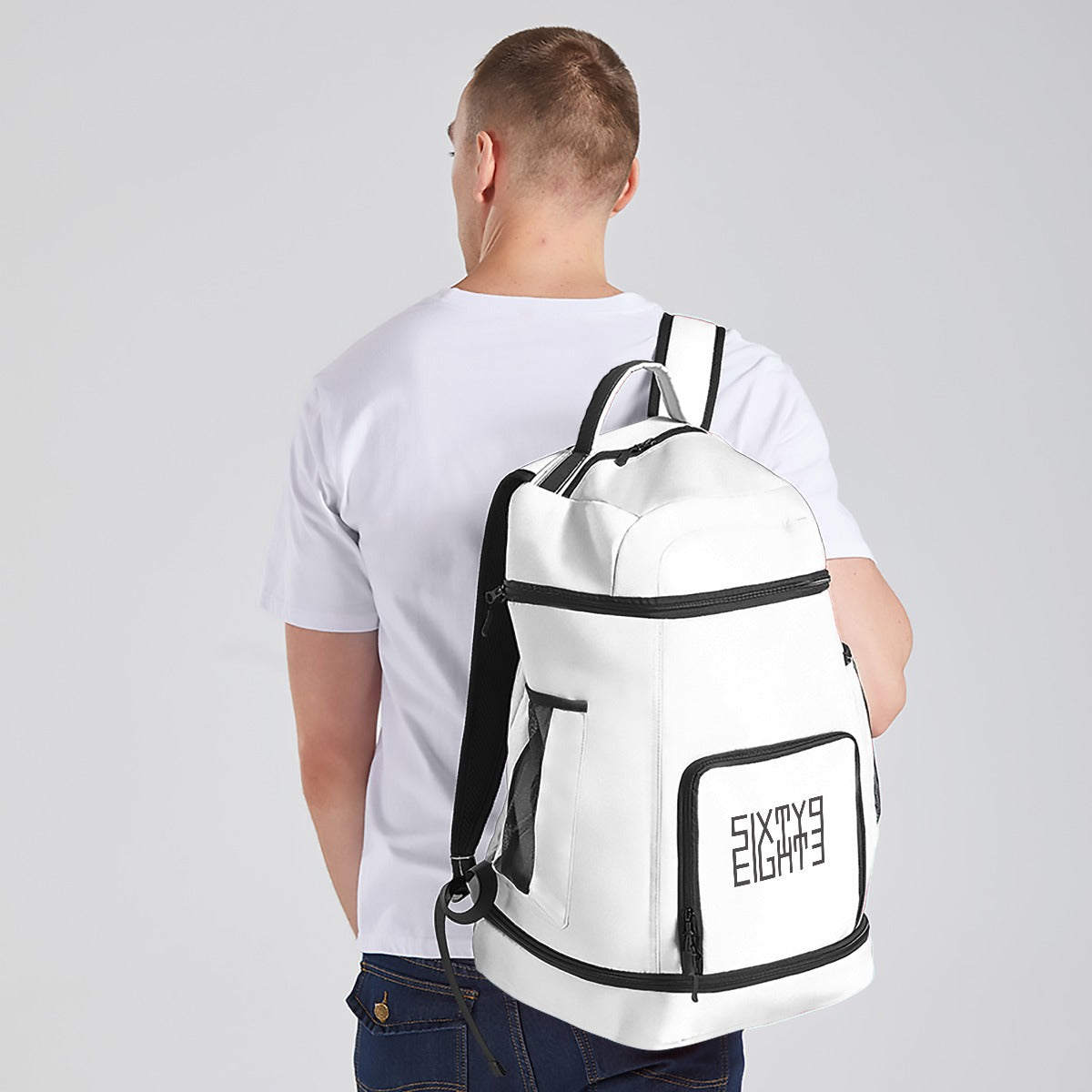 Sixty Eight 93 Logo Black White Multifunctional Oxford Backpack